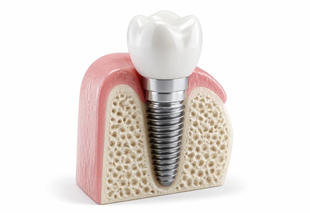 Modello di impianto dentale in titanio con corona